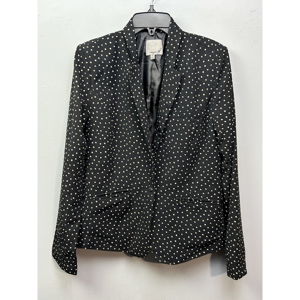 Aryn K Blazer Womens Small Black White Polka Dot Button Front Jacket‎ Polyester